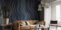 Elegant Navy and Gold Chalk Lines Wall Mural

