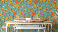Vintage Wild Floral Blue Wallpaper for walls
