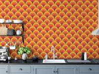 Bright orange wallpaper with geometric arches