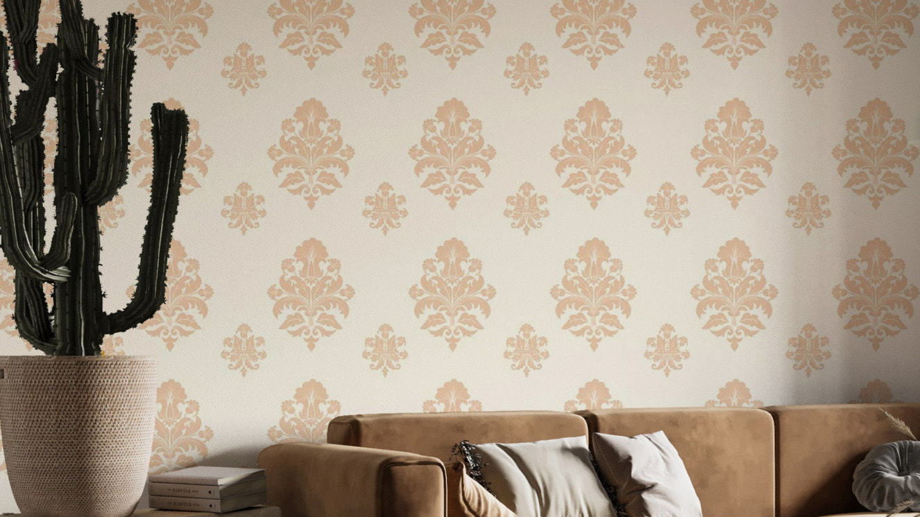 Vintage beige damask wall mural design
