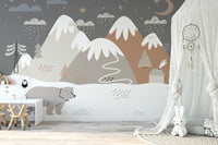 Snowy bear and mountain wallpaper mural
