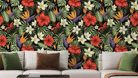 Tropical floral paradise wallpaper design
