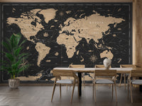 Vintage Black Golden World Map Wallpaper Murals - Giffywalls