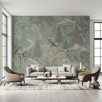 Misty Pine Forest Aviary Wall Mural