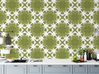 Bold green clover geometric wallpaper for a dynamic wall accent.
