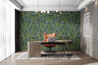 Easy-to-apply verdant floral mosaic wallpaper