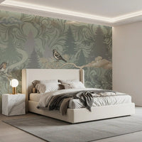 Misty Pine Forest Aviary Wall Mural