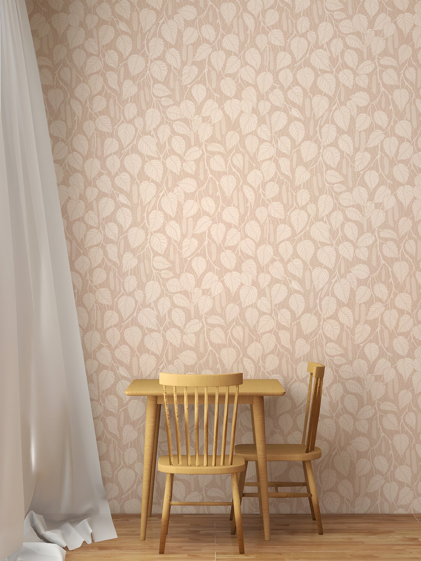 Terra-Toned Dewy Birch Branches Wallpaper⁠