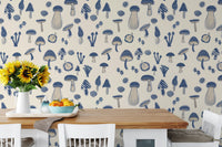 Soft Watercolor Mushrooms Navy Blue Wallpaper