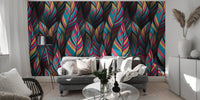 Tropical feather wallpaper with a fantasy-inspired design.