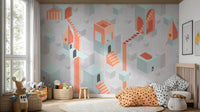 Abstract Surreal Geometric Architecture Wallpaper in Pastel
