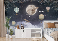 Whimsical balloons under shiny stars wallpaper
