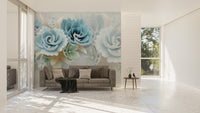 3D Large Blue Floral Wallpaper Mural - Giffywalls