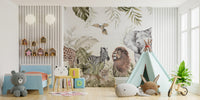 Soft Watercolor Jungle Animals Wallpaper for Kids Room

