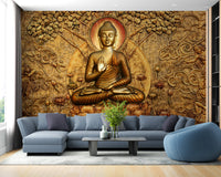Golden Buddha Bas Relief Wall Mural - Giffywalls