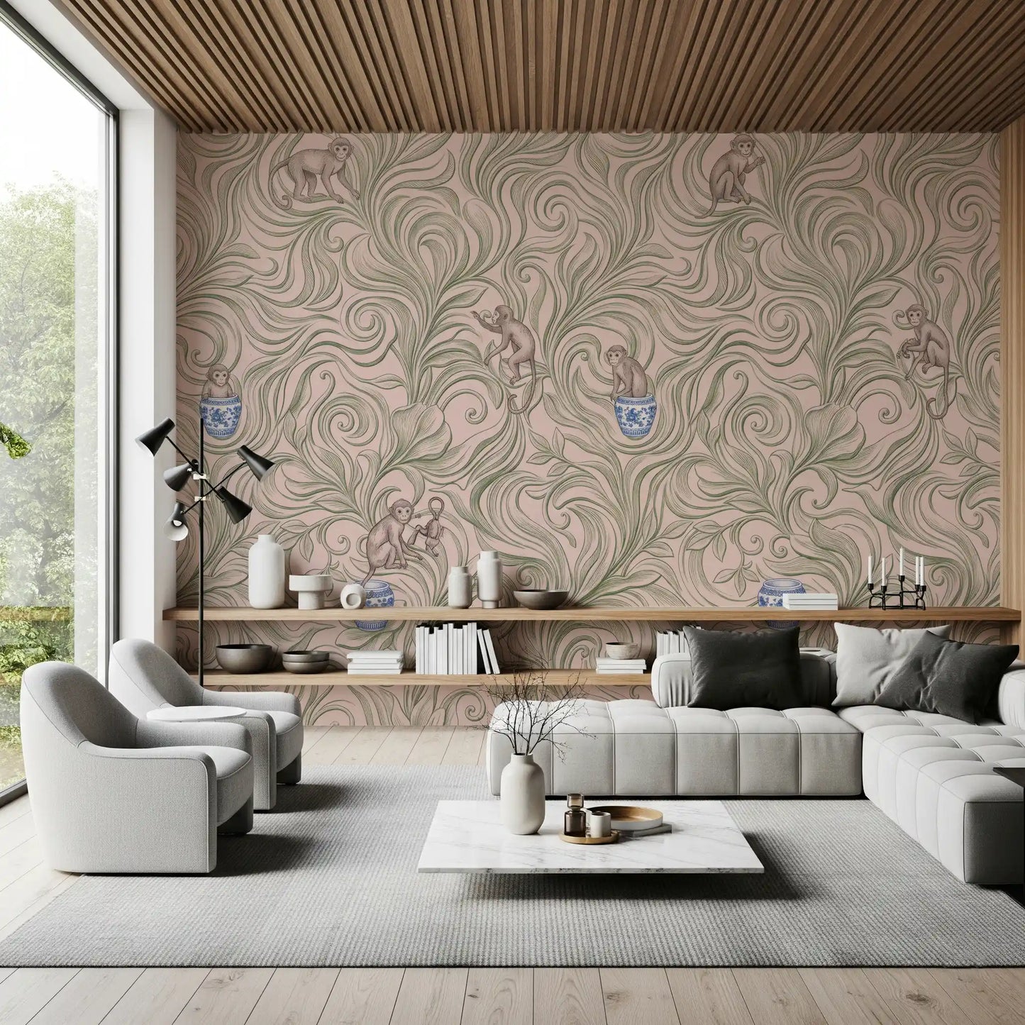 Playful Monkeys in Porcelain Vases Wall Mural