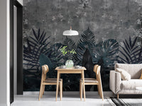 Dark Rustic Effect Tropical Leaves Wallpaper Murals - Giffywalls