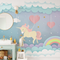 Whimsical unicorn wallpaper with clouds

