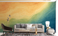 Artistic ombre wall mural in blue and yellow
