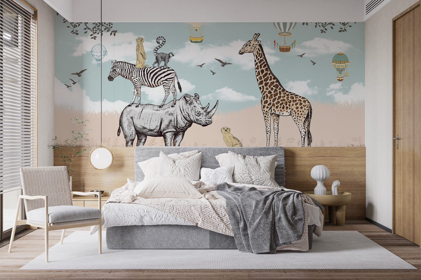 Fun savannah animal mural with wild charm
