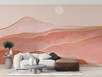 Designer Pink & Gold Mountain Wallpaper Murals - Giffywalls