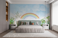 Blue & Green Watercolor Rainbow Kids Wall Mural