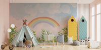 Blue & Green Watercolor Rainbow Kids Wall Mural - Giffywalls