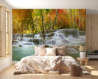 Natural sparkling waterfall jungle wallpaper mural