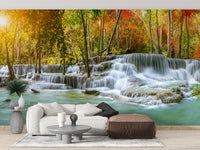 Jungle waterfall wallpaper mural with sparkling water
