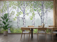 Green Watercolor Wood Kids Room Wallpaper Mural