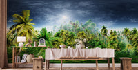Vivid Green Rainy Morning Jungle Wallpaper Mural - Giffywalls