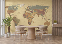 Elegant vintage-style map wallpaper for office walls.
