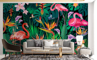 Artistic fancy flamingos mural for home decor