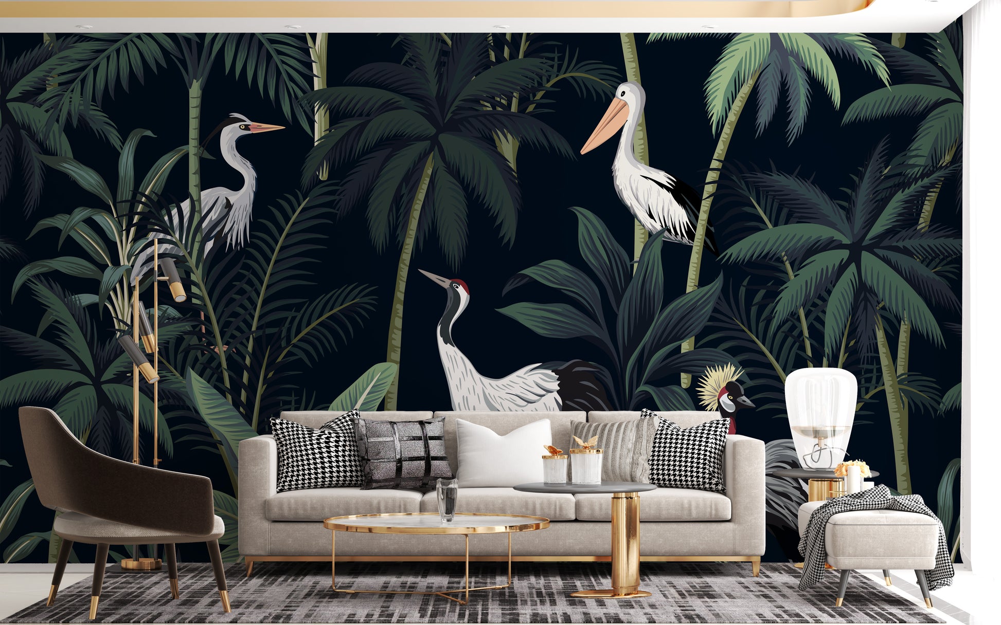 Tropical Birds In Night Sky Wallpaper Mural