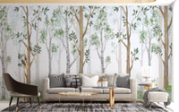 Soft forest green watercolor wallpaper mural design