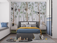 Elegant forest green watercolor mural for rooms