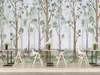 Forest green watercolor wallpaper mural for walls