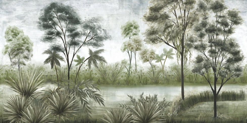 Dark Shaded Watercolor Forest Wallpaper in your room