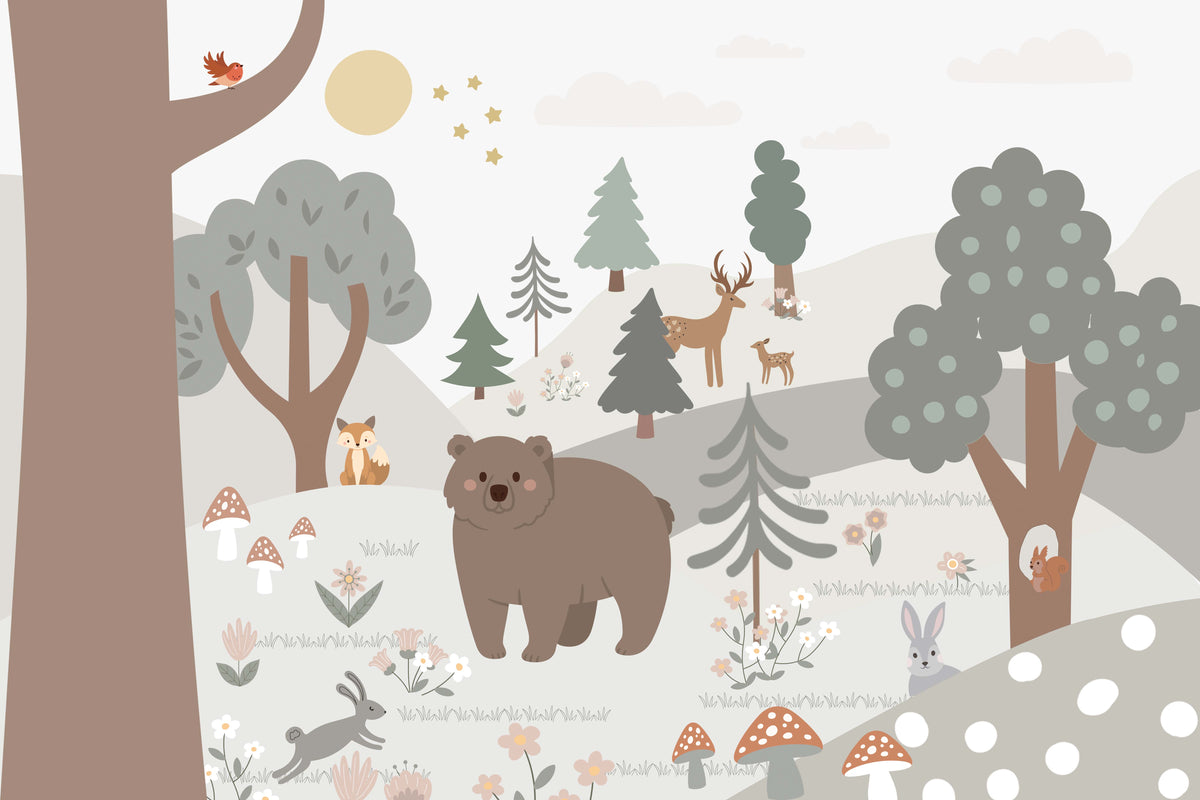 Snow Forest Kids Room Wallpaper Murals in your room — zoomed