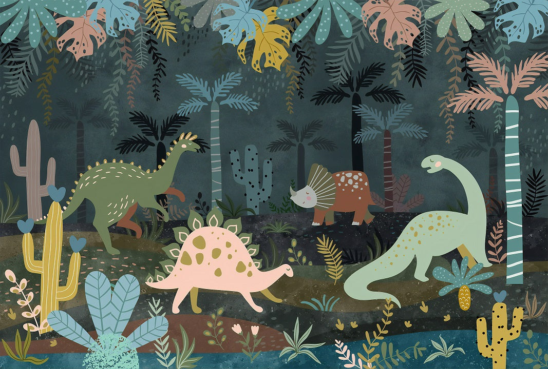 Dino World Night Adventure Wallpaper Mural in your room