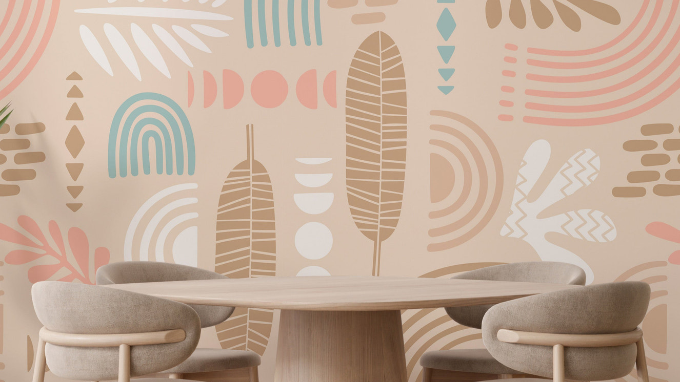 Dining Room Charm with Abstract Leaf Wallpaper