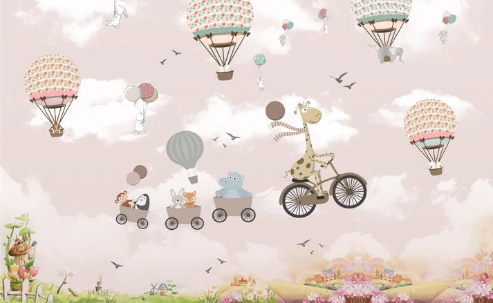 Pink Colour Sky Safari Balloon Animals Wallpaper Mural in your room