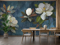 Blue Magnolia Flower Wallpaper Mural - Giffywalls