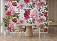 Trendy floral wallpaper with pink and red roses
