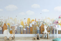 Watercolor Day Light City View Wallpaper Mural - Giffywalls