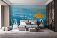 Watercolor Underwater Sea Life mural wallpaper