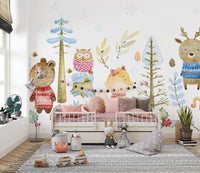 Watercolor Winter Forest Wildlife Wallpaper - Giffywalls