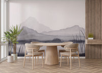 Misty mountain landscape wall decor in watercolor design.