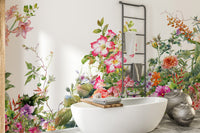 Bright watercolor leaves mural with delicate flowers.