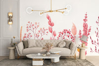 Floral watercolor wallpaper with dried ears and blossoms.